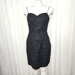Helen Morley Black Floral Lace Applique Sweetheart Neckline Mini Dress 4